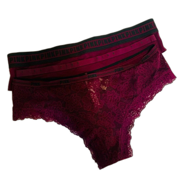 Victoria's Secret Pink Burgundy Lingerie Underwear Panties Lot NWT size large - Picture 1 of 7